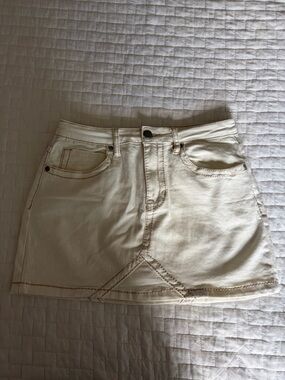 TCL Cream Denim Mini Skirt with Contrast Stitching